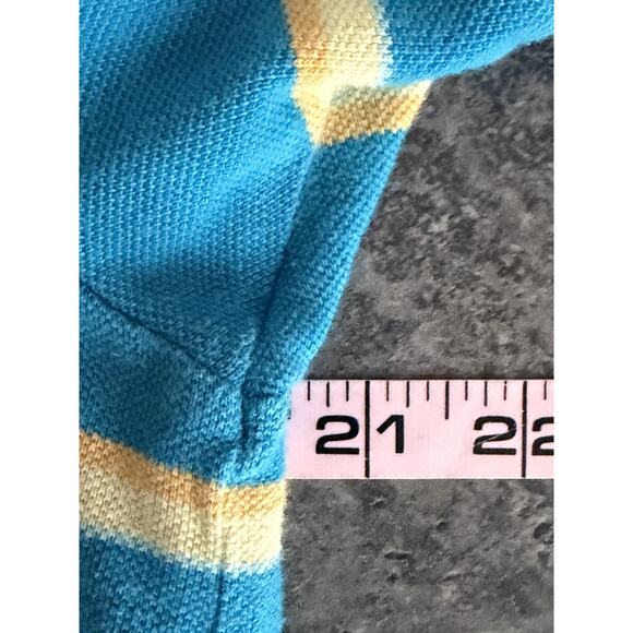 Hollister Y2K Polo Shirt Mens Large Teal Striped Seagull Logo Pico Knit Preppy - Picture 6 of 8